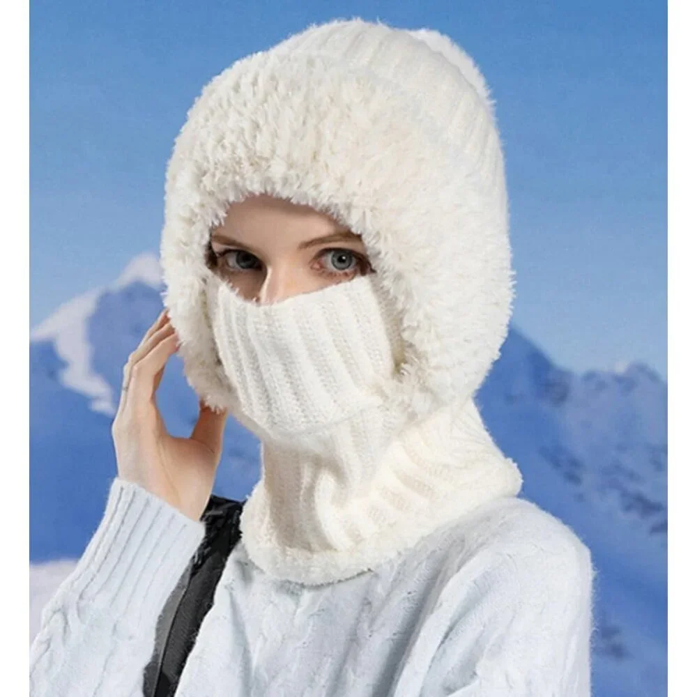 Women's Knit Beanie Hat Fleece Lined Winter Scarf Mask Set Snow Caps Plush